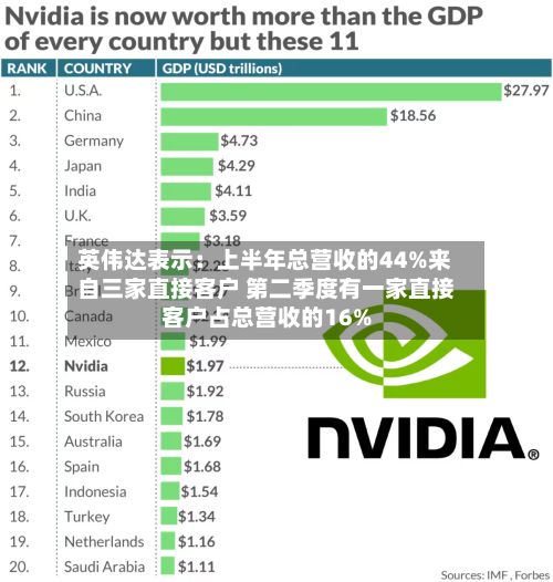 英伟达表示：上半年总营收的44%来自三家直接客户 第二季度有一家直接客户占总营收的16%