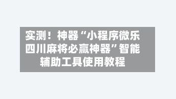 实测！神器“小程序微乐四川麻将必赢神器”智能辅助工具使用教程-第2张图片
