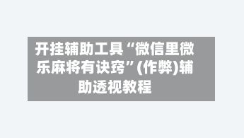 开挂辅助工具“微信里微乐麻将有诀窍	”(作弊)辅助透视教程-第2张图片