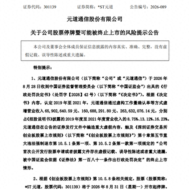 *ST元道，或被强制退市！下周一停牌